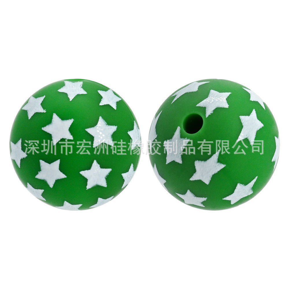 Wholesale 10pcs/pack Five-Pointed Star Watermark Food Grade Silicone DIY  Round Beads
