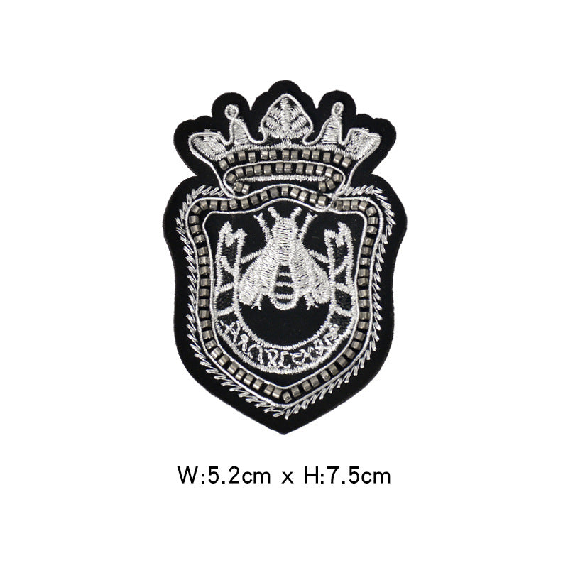 Wholesale Felt Base Sequin 3D Crown Bee Embroidered Patch Badge For Clothing Towel DIY Accessory