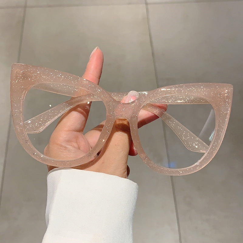Wholesale Large cat-eye frame glitter blue light blocking glasses retro plain glasses