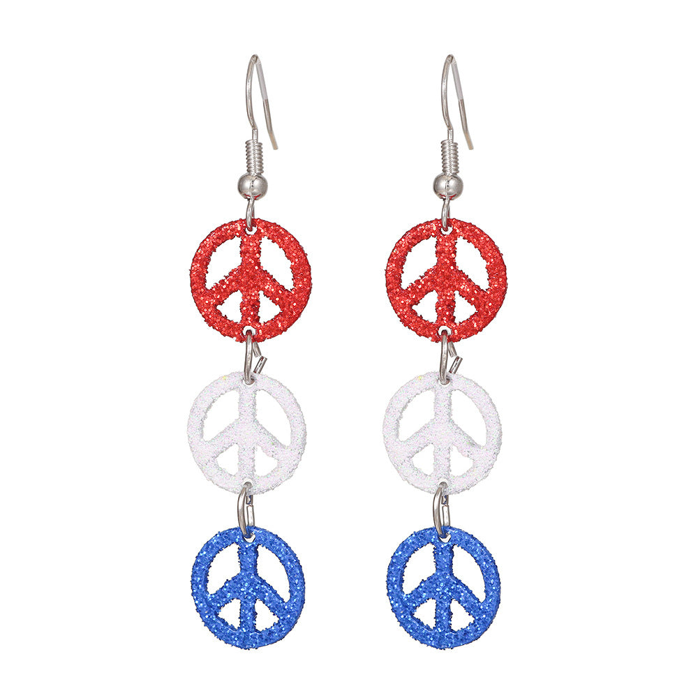 Wholesale Diamond USA Round Peace Flag Hat Color Alloy Earrings