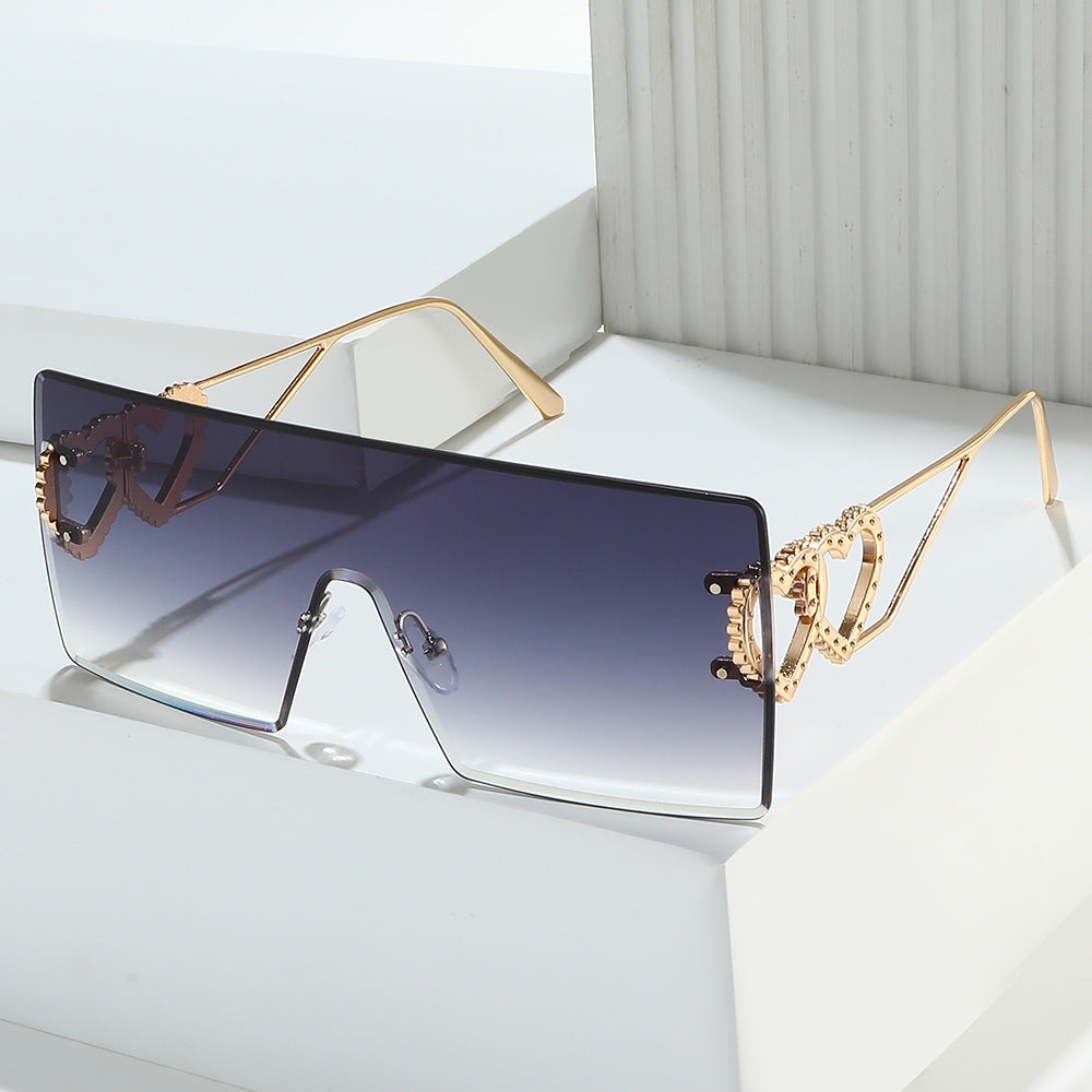 Wholesale Square Borderless Large Frame Double Heart Fashion Sunglasses