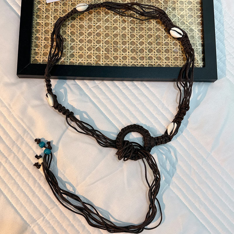 Wholesale Women's Versatile Dress Accessories Waist Rope Bohemian Braided Hemp Rope Waist Chain Thin Belt