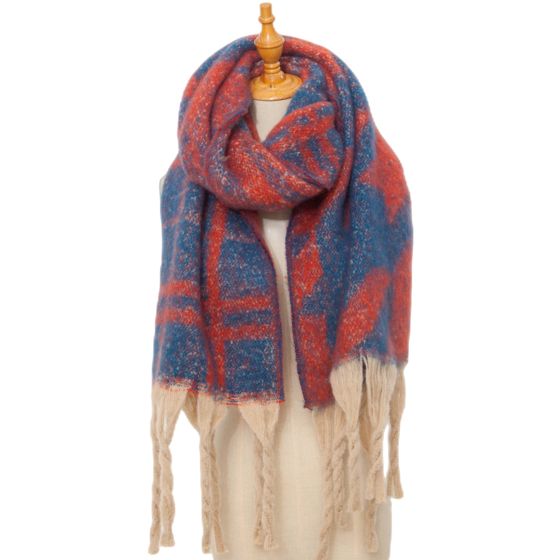 Wholesale Autumn and Winter Bouclé Jacquard Thick Fringed Houndstooth Scarf