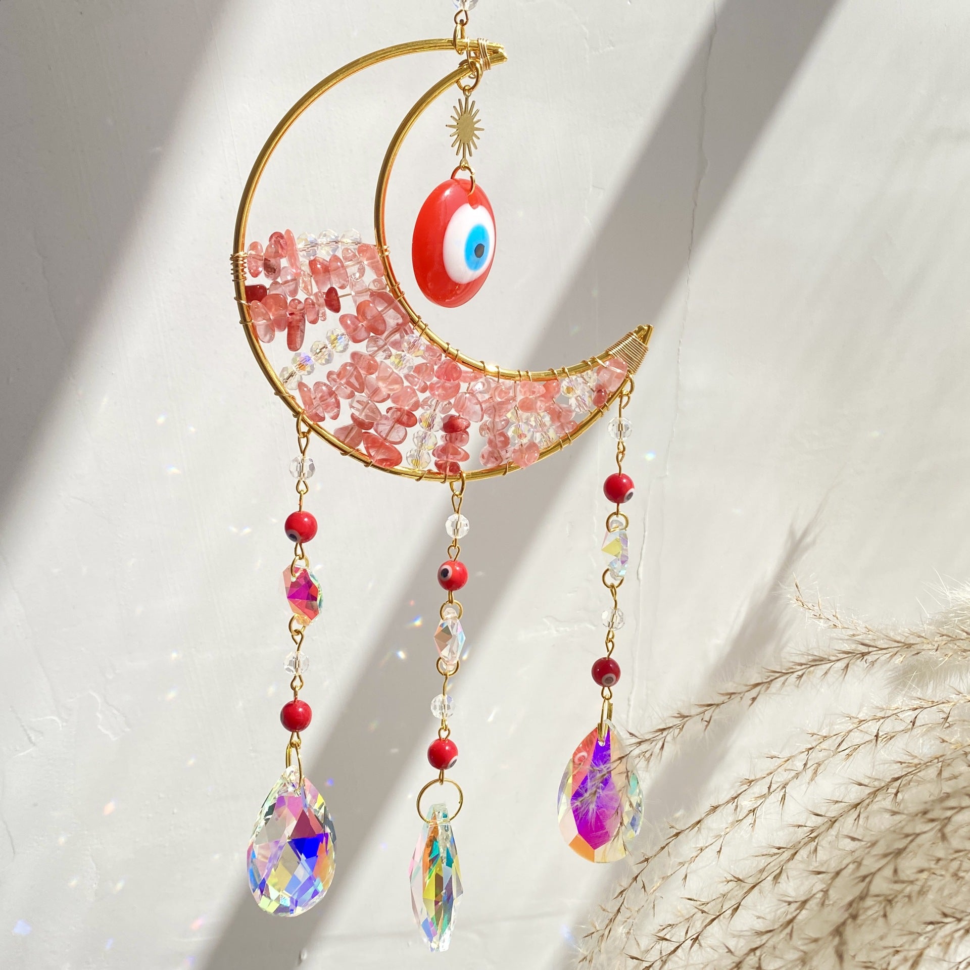 Wholesale Natural Crystal Gravel Moon God Devil Eye Pendant