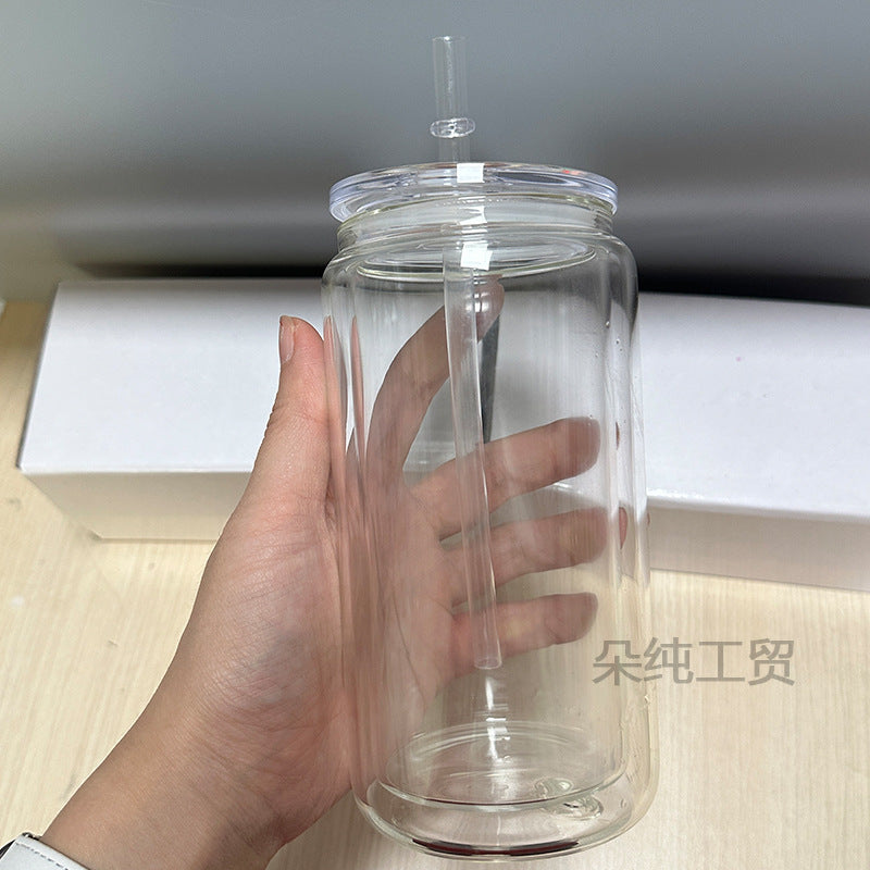 Wholesale Snowball Cup Double Layer Glass Cup 16oz Perforated Thermal Sublimation Mason Cup Cola Straw & 25oz & 20oz Glass Cup Can Be DIY and Can Be Stickered