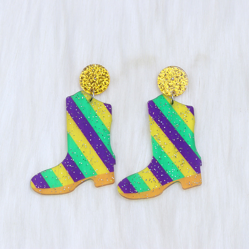 Wholesale Carnival Hollow Diamond Shaped Acrylic  Mardi Gras Earrings