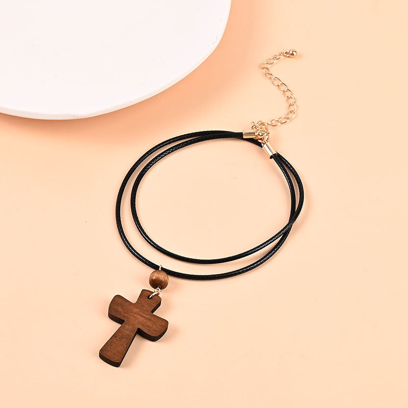 Wholesale Wooden Cross Red Bean Necklace