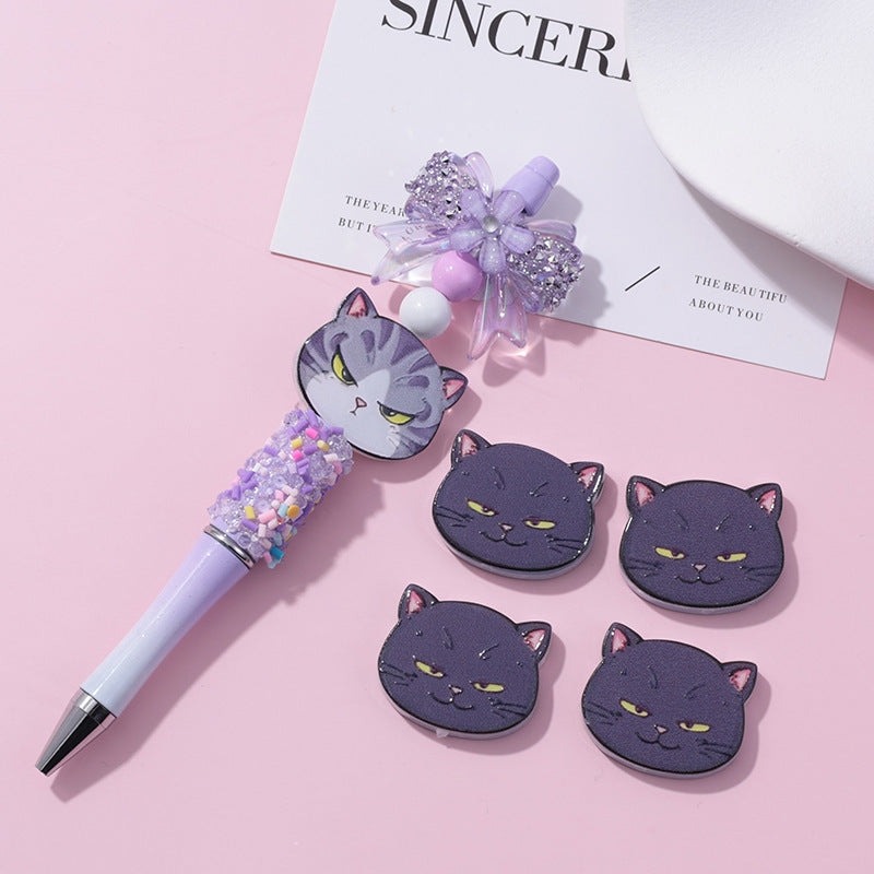Wholesale 10pcs Beaded Pen Beads DIY Acrylic Cat Relief Phone Chain Beads