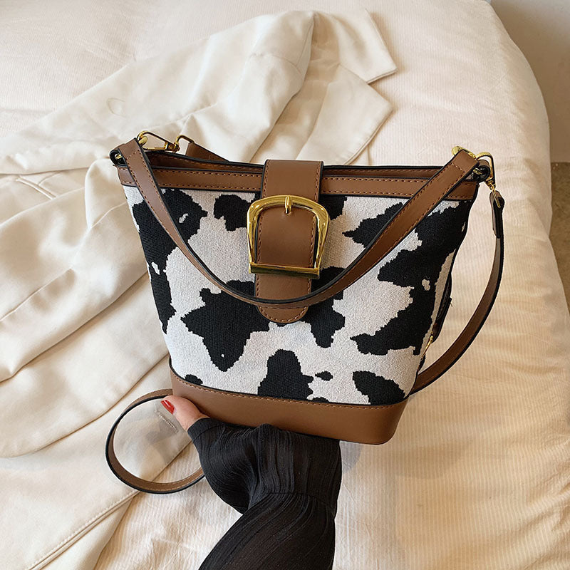Wholesale Cow Pattern PU Portable Bucket Bag Single Shoulder Crossbody Bag