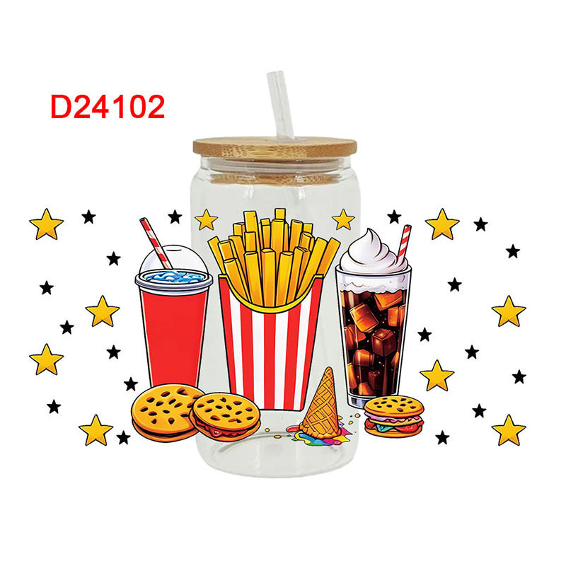 Wholesale Ice cream and french fries beverage 16oz Cup UV DTF Wraps