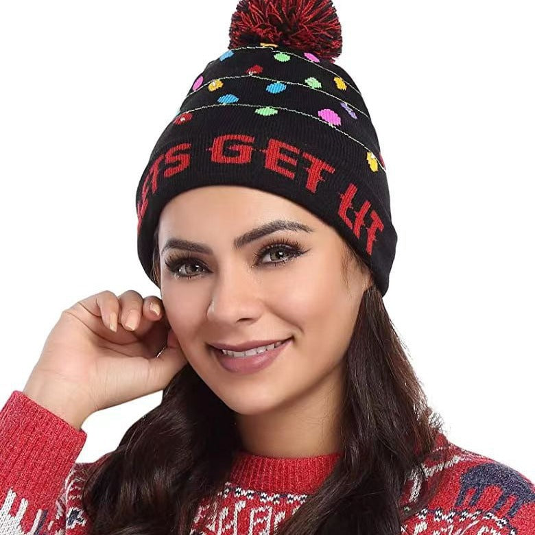 Wholesale Jacquard LED Christmas Knitted Beanie