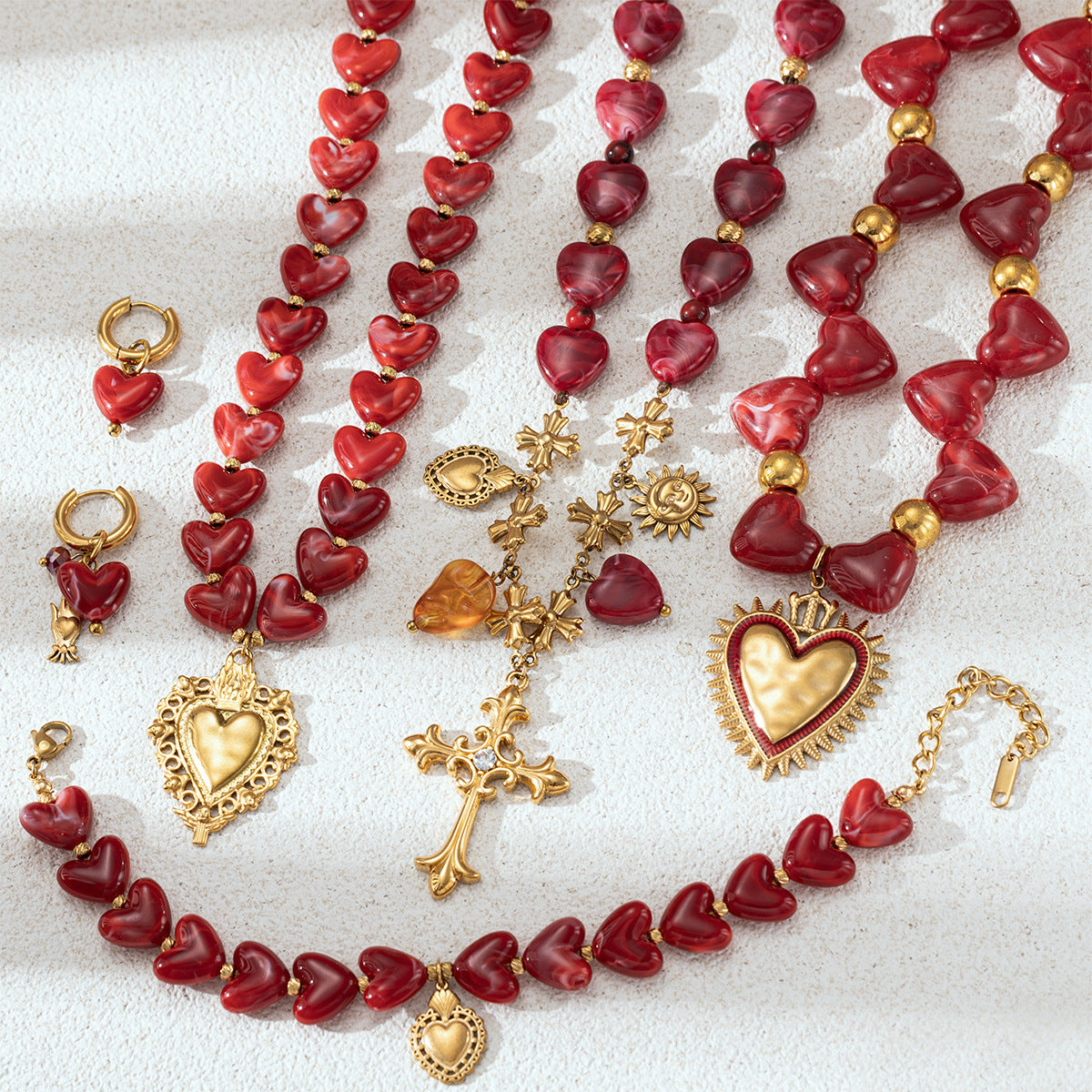 Wholesale Stainless Steel Heart Beaded Necklace Collarbone Chain