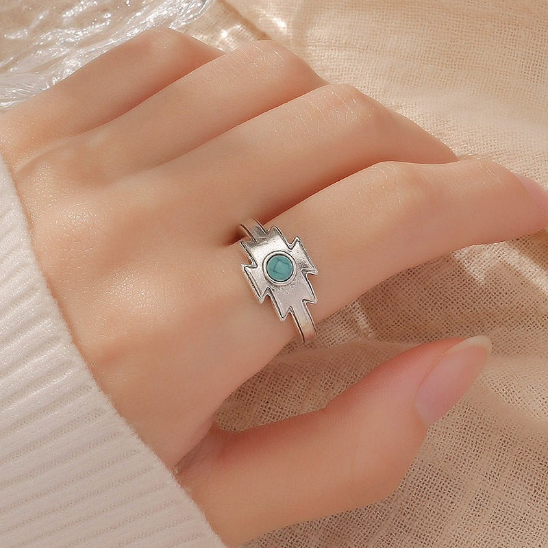 Wholesale Geometric Pattern Turquoise Open Vintage Ring