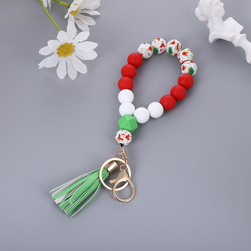Wholesale Christmas Silicone Bead Bracelet Keychain With PU Tassel  Snowman Design Chic Jewelry Accessory For Party Favors And Boutique Resale