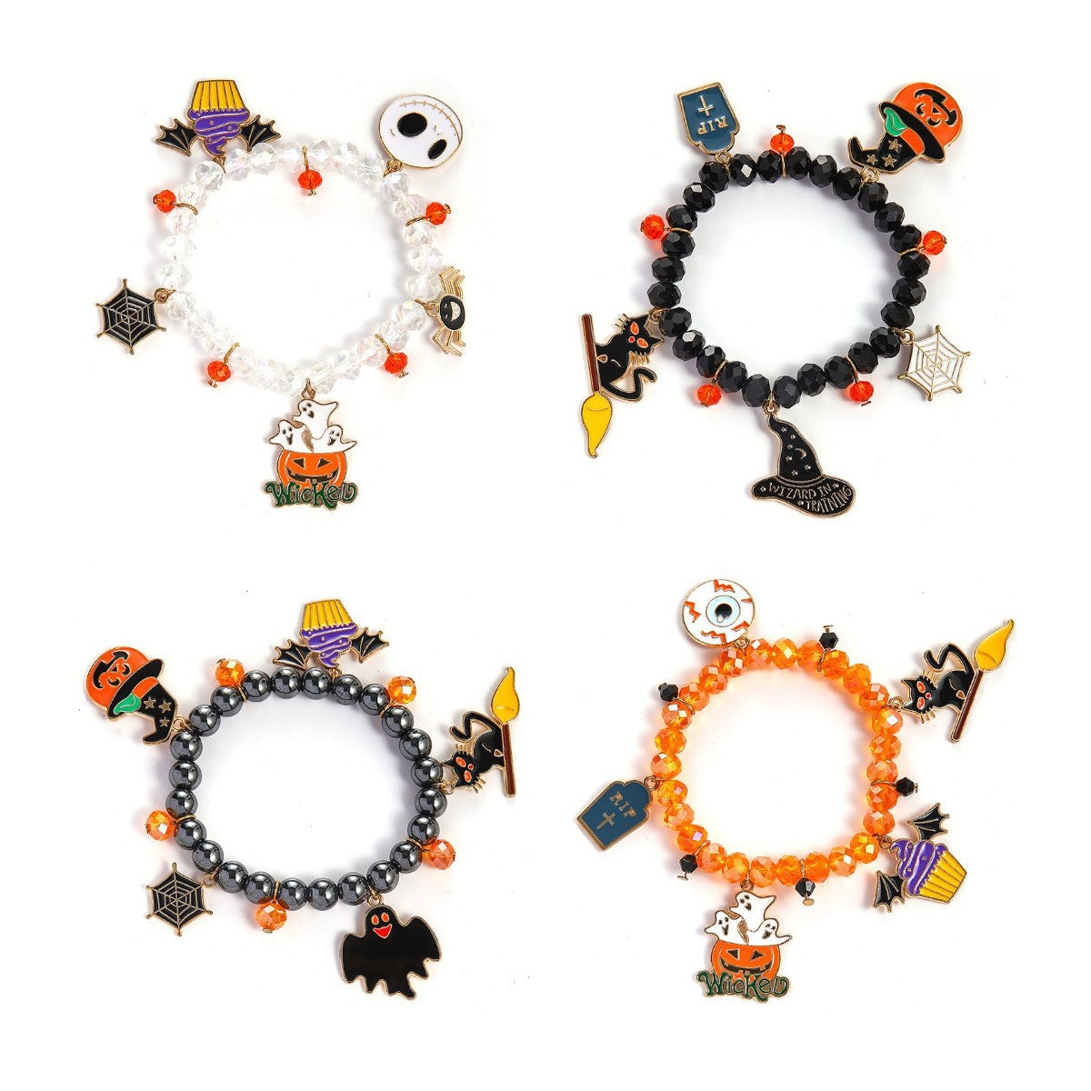 Wholesale Halloween Horror Atmosphere Funny Pumpkin Crystal Ghost Bracelet