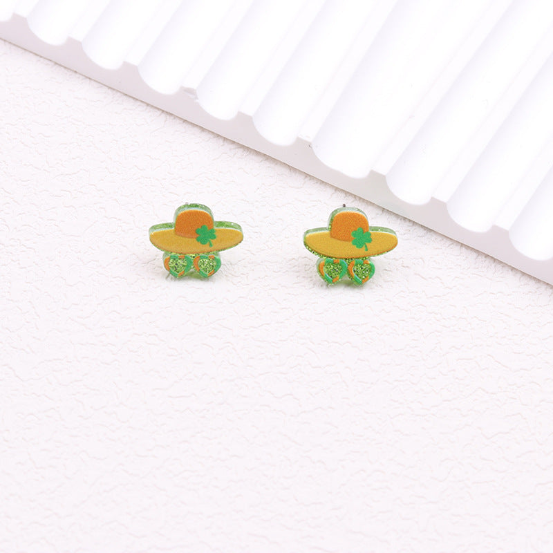 Wholesale Mardi Gras St. Patrick's Day Shamrock Wine Glass Acrylic Print Earrings