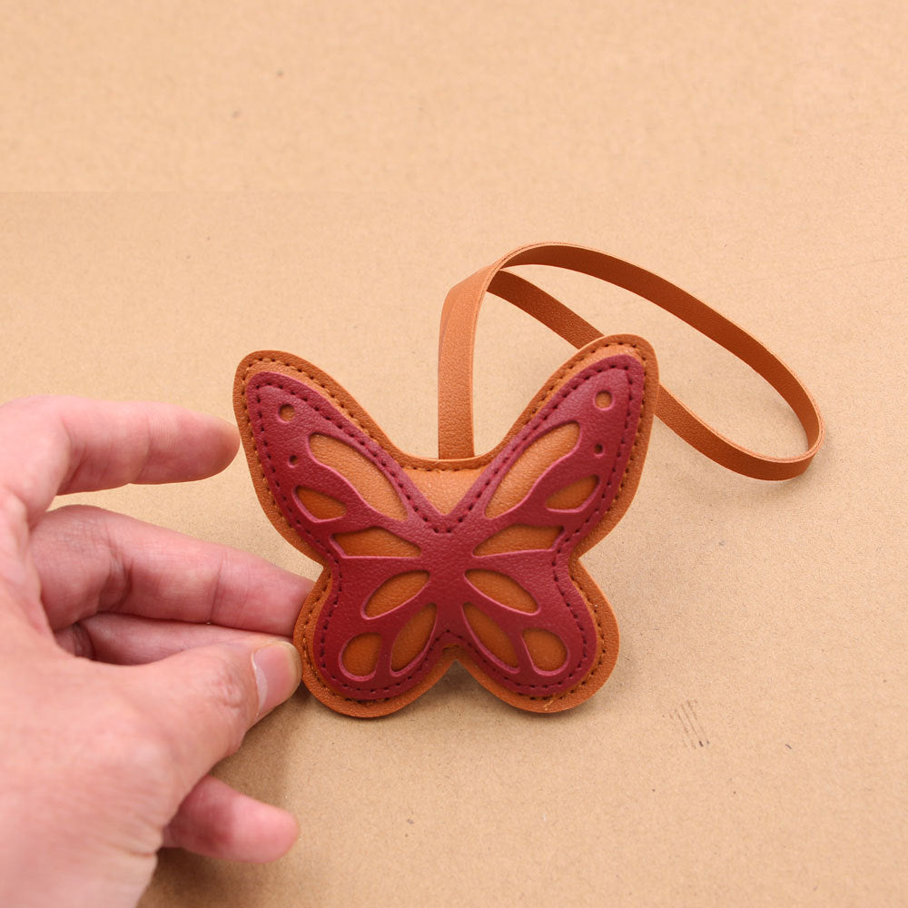 Wholesale Hollow Butterfly Artificial Leather Keychain Pendant Burgundy Bag Charm Fashion Accessory For Gifts And Car Keys