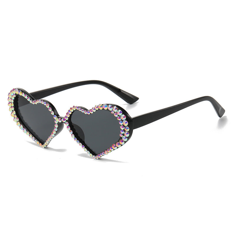 Wholesale Heart Diamond Cat's Eye Peach Heart Women's UV Protection Handmade Diamond Sunglasses