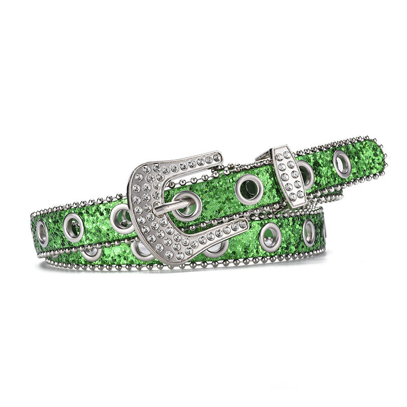 Wholesale Rhinestone Pin Buckle Decoration Y2k Personalized Sequin Hollow Eye Punk Belt