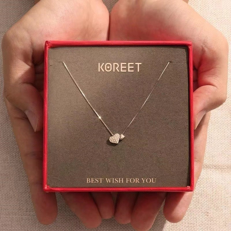 Wholesale Double love zircon light luxury versatile niche design heart-shaped pendant clavicle chain