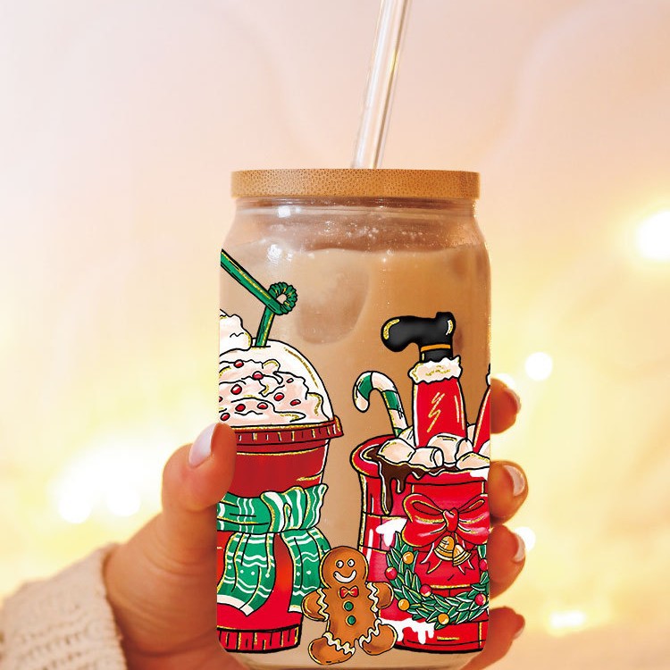 Wholesale Christmas Bow Santa Claus Series 16oz Cup UV DTF Wraps