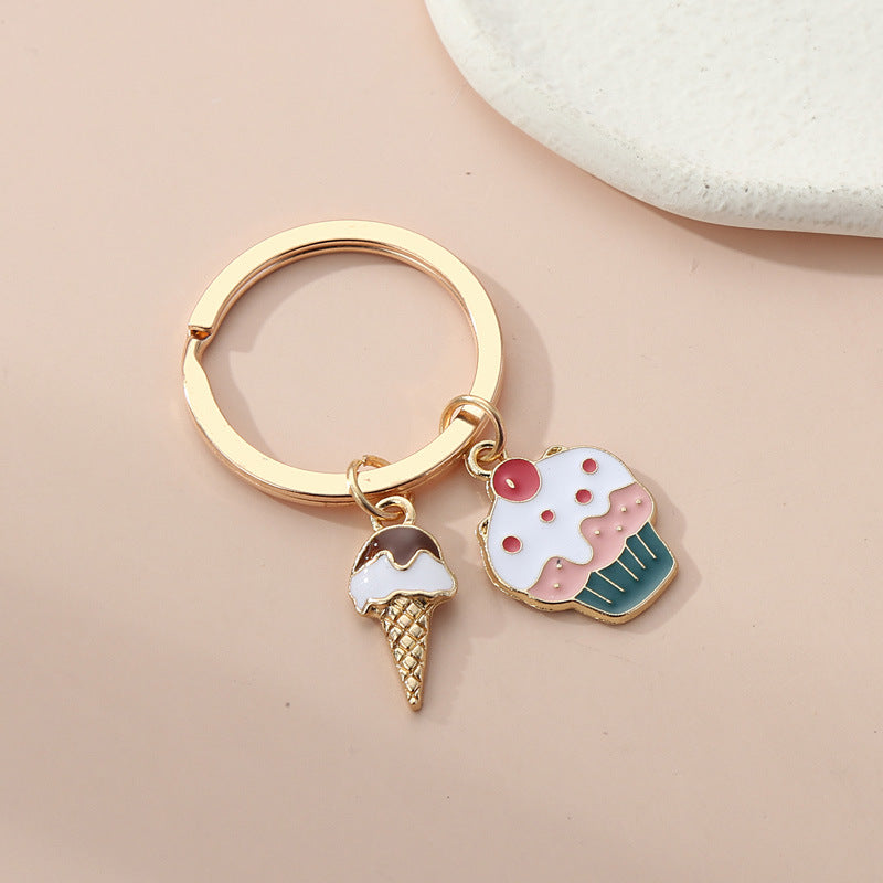 Chips de té de leche de pastel de metal al por mayor llavero