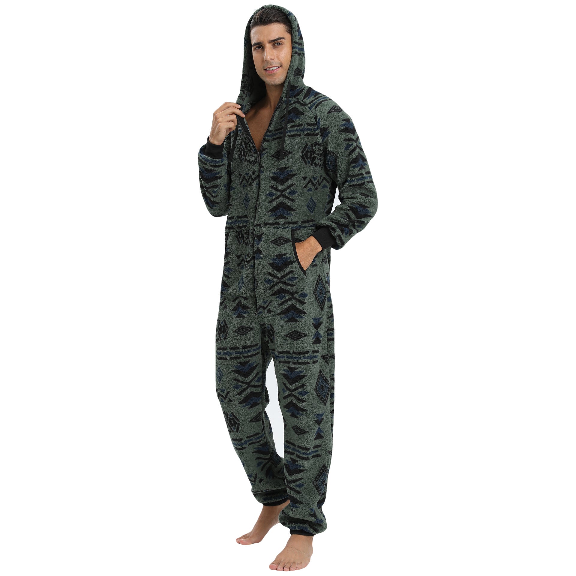 Wholesale Men's Hooded Thickened Double-sided Velvet Camouflage Jumpsuit Home Wear Pajamas