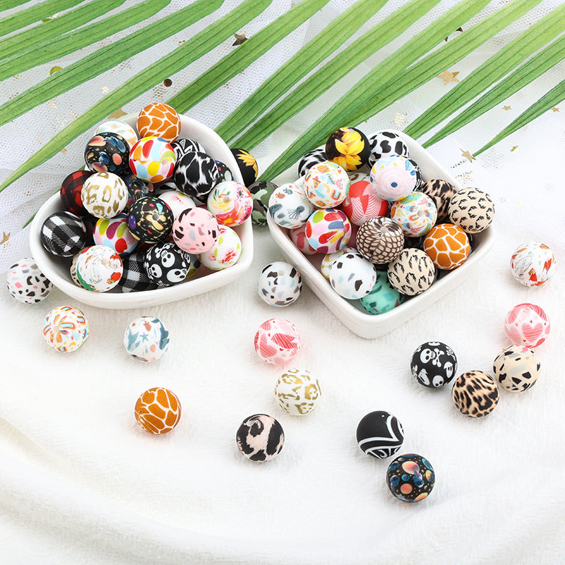 Wholesale 100pcs Color Water Transfer Printing Silicone Beads