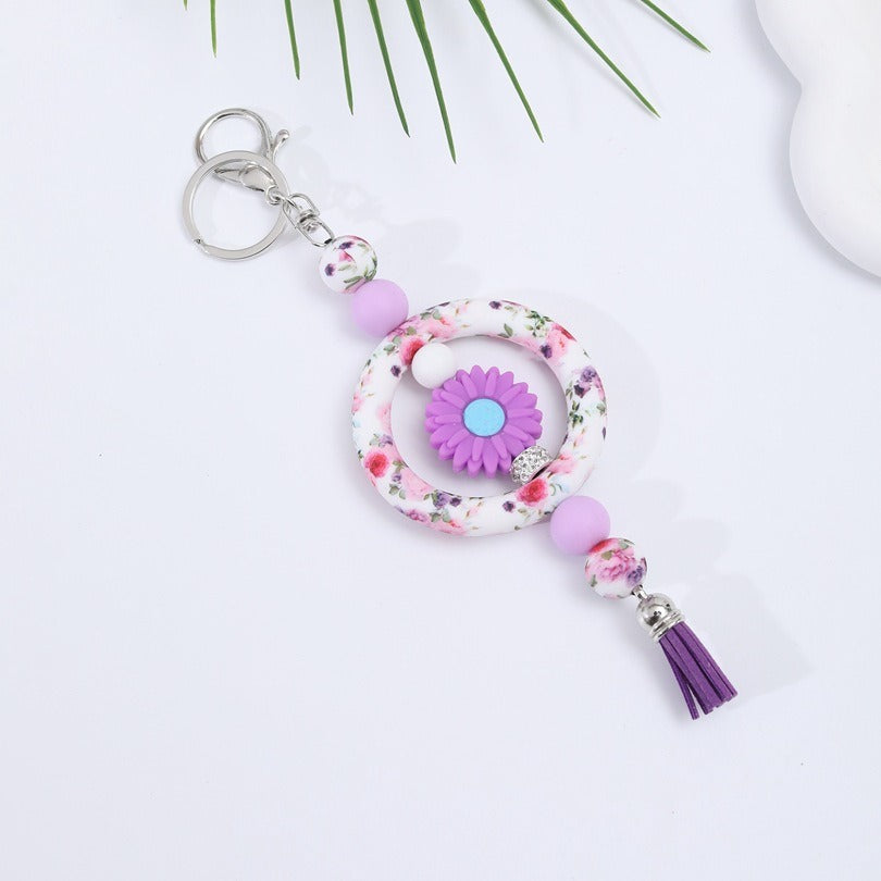 Wholesale Silicone Circle Beaded Printed Keychain