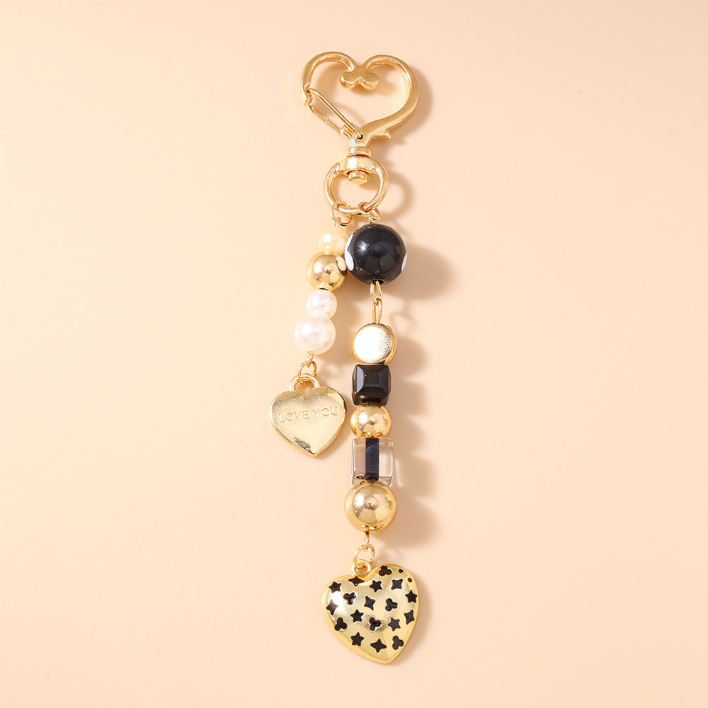 Wholesale Beaded Peach Heart Keychain Love Key Ring Key Chain Bag Pendant