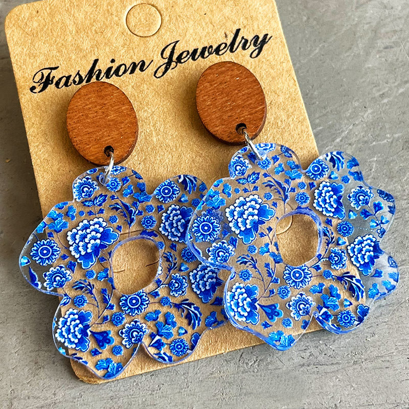 Wholesale 2 Pairs/pack Acrylic Wooden Flower Simple Floral Earrings