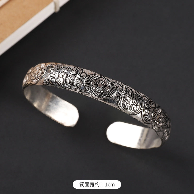 Wholesale  ethnic style retro court Chinese carved ancient silver bracelet personality exotic bracelet