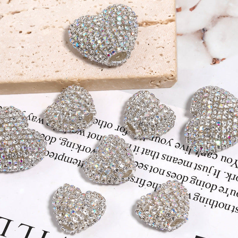 Wholesale 5pcs Rhinestone claw chain heart-shaped rhinestone ball straight hole bead