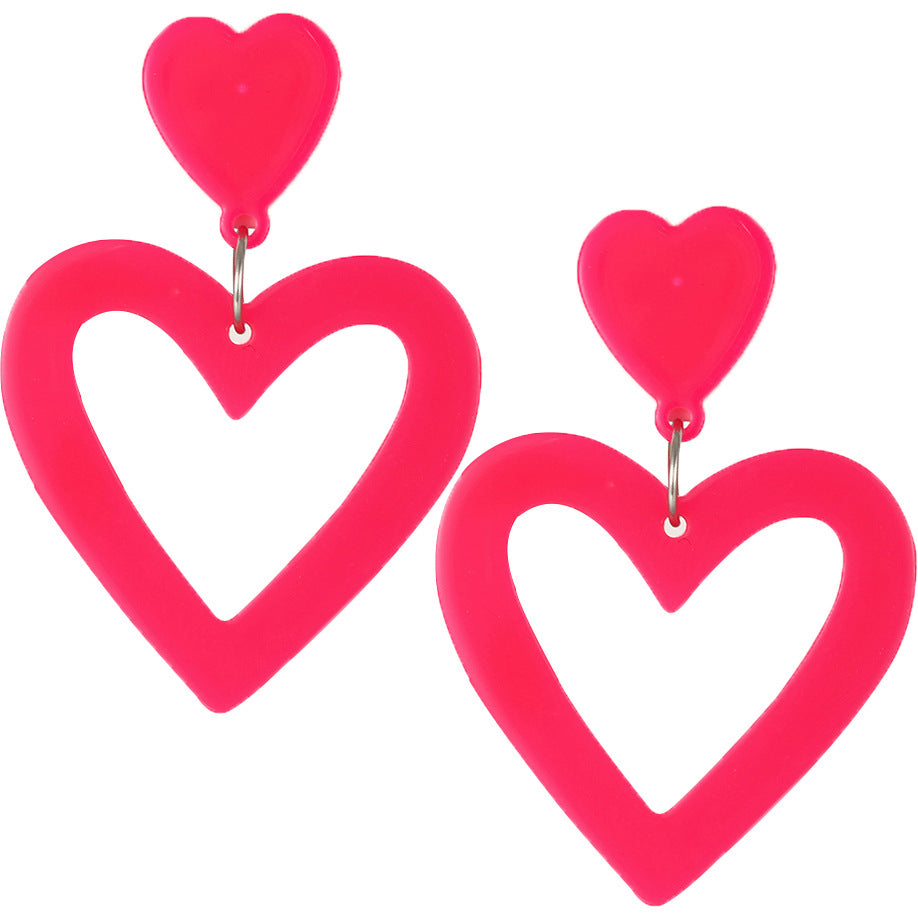 Wholesale Valentine's Day Three Layer Heart Pink Acrylic Earrings