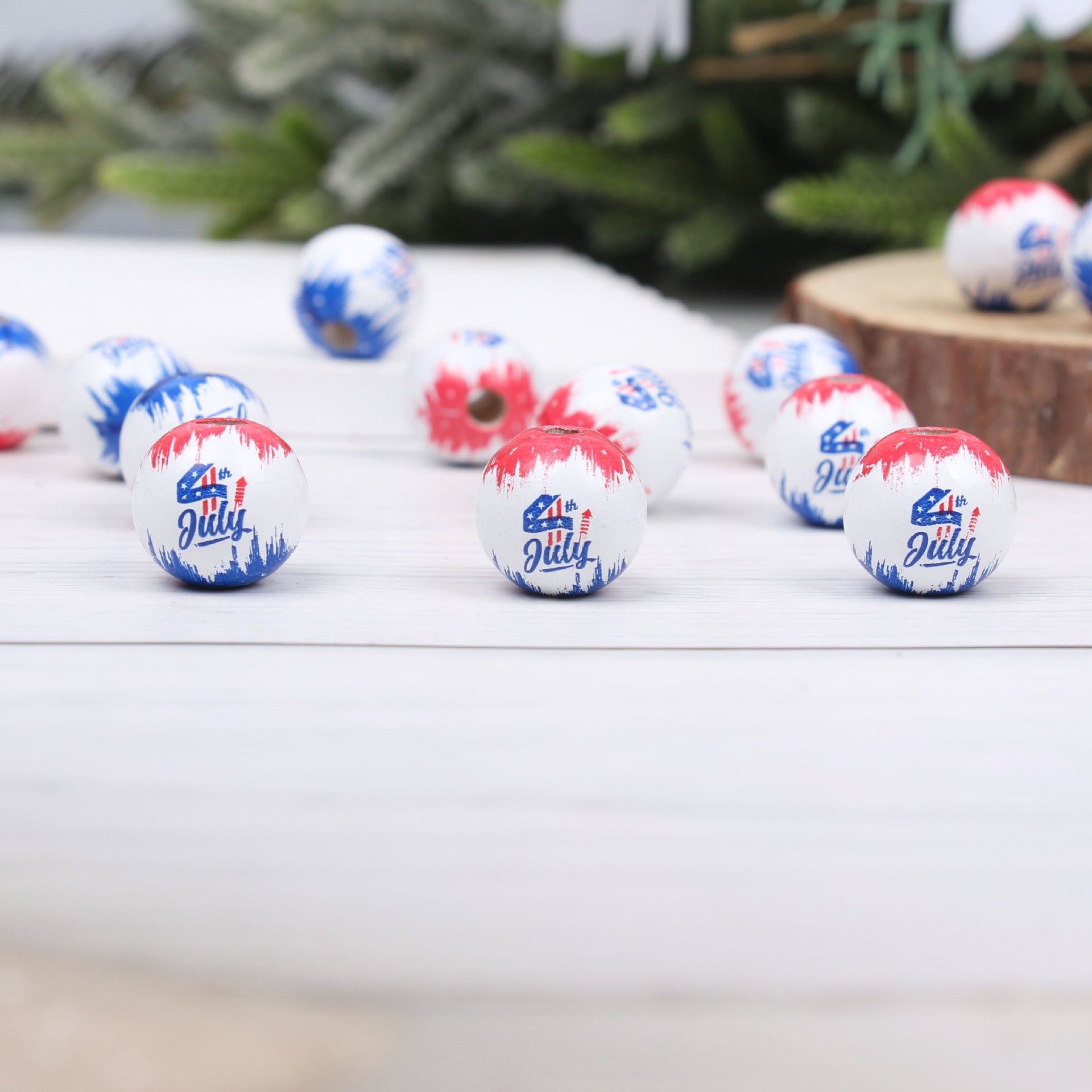 Wholesale 20pcs American Independence Day Five-pointed Star Balloon Wooden Beads