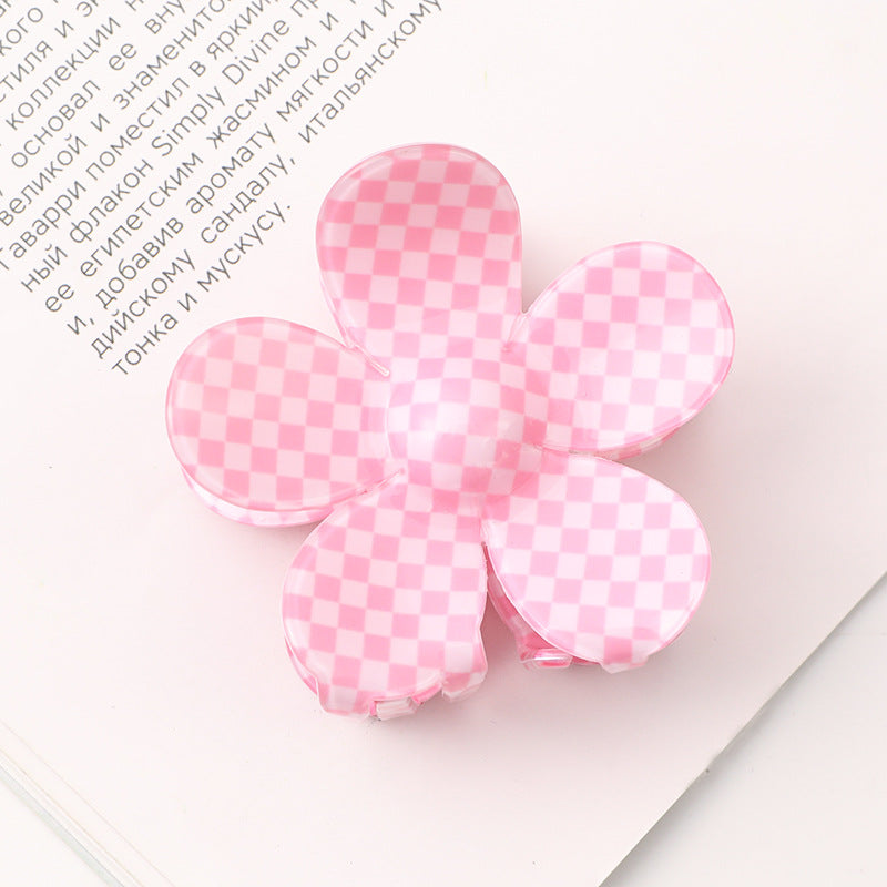 Wholesale Checkered Flower Colored Acrylic Hair Clips