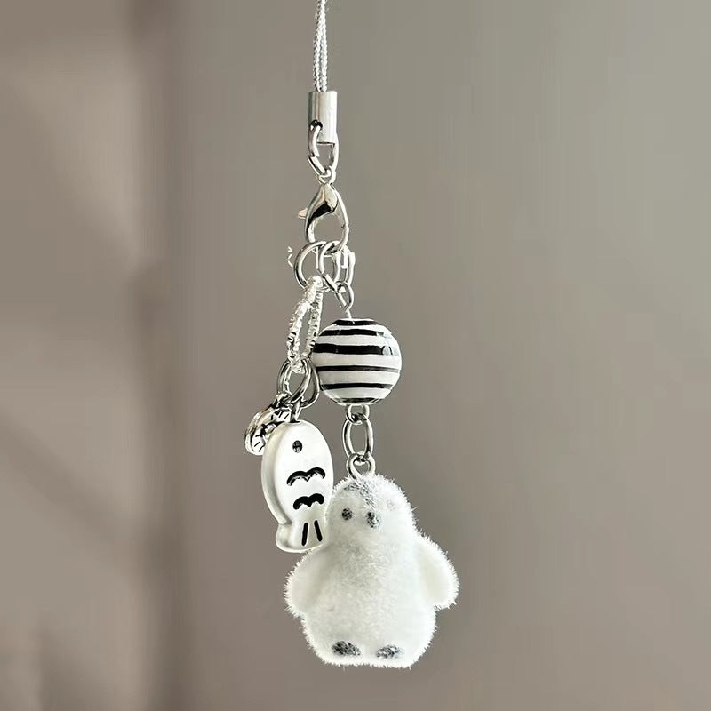 Wholesale Cartoon Flocked Puppy Phone Pendant Keychain