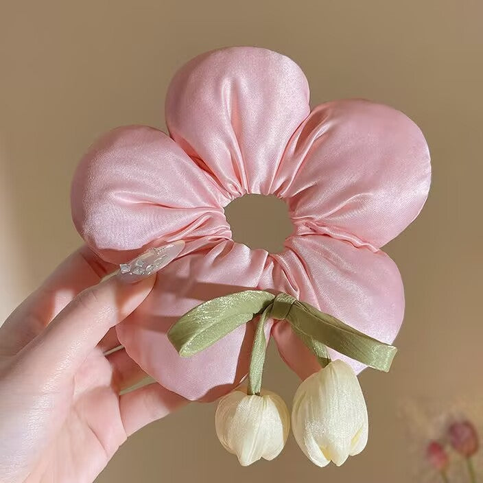 Wholesale oversized flower tulip hair rope cute large intestine hair ring sweet girl hair accessories mother gift