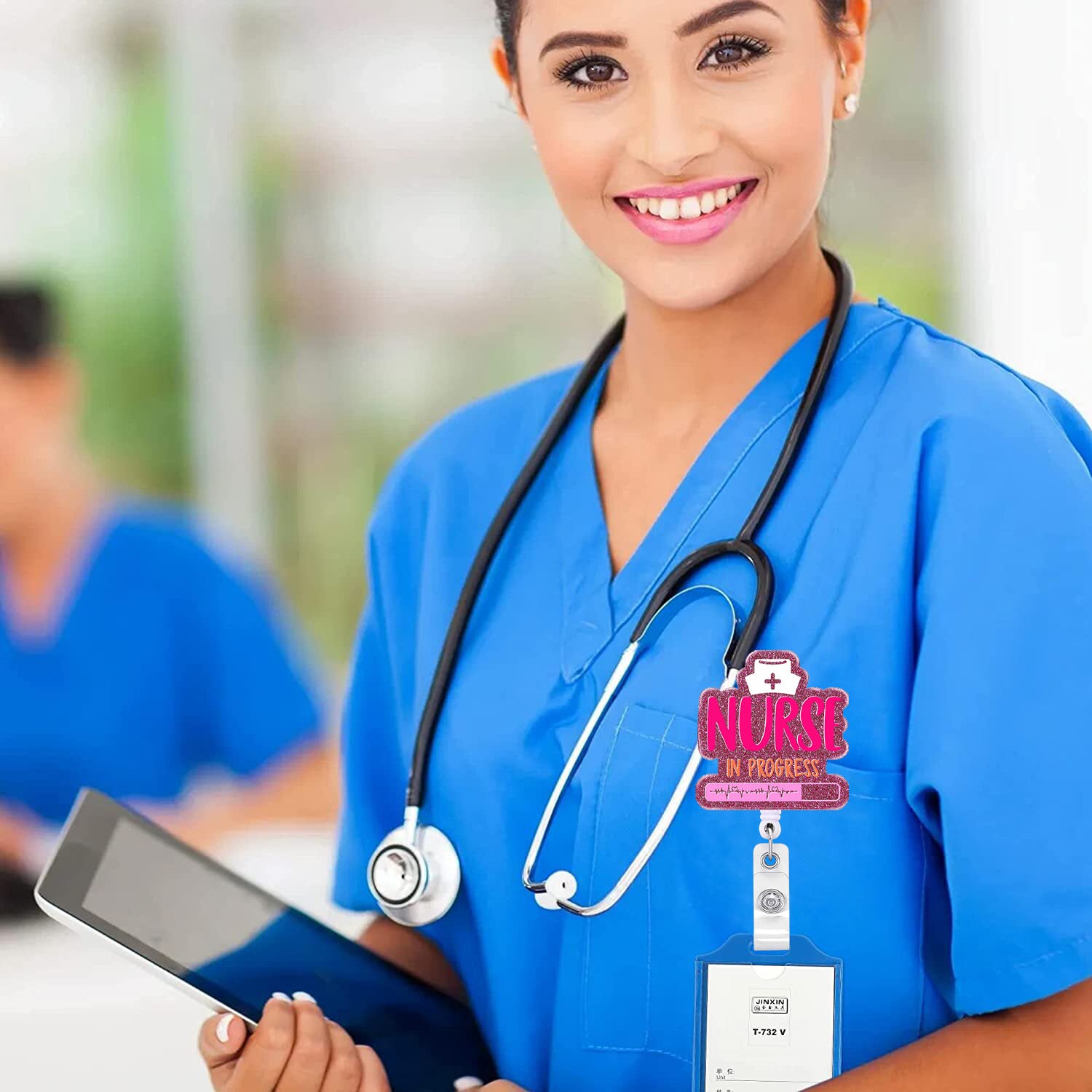 Wholesale Badge Reels Teacher Office Medical Medicine Bottle Acrylic Badge Scroll Retractable Keychain