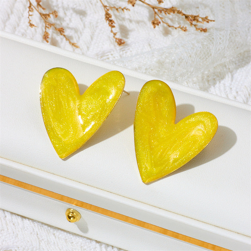 Wholesale Candy Color Oil Dripping Color Big Heart Earrings