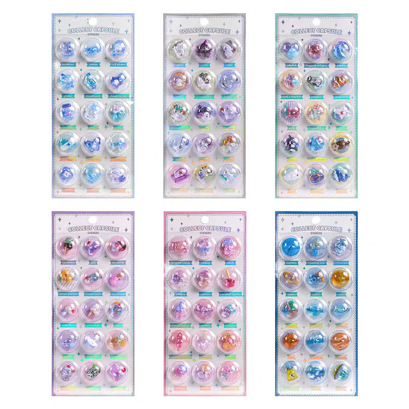 Wholesale Capsule Creative Illustrations Embossed Crystal 3D Stickers