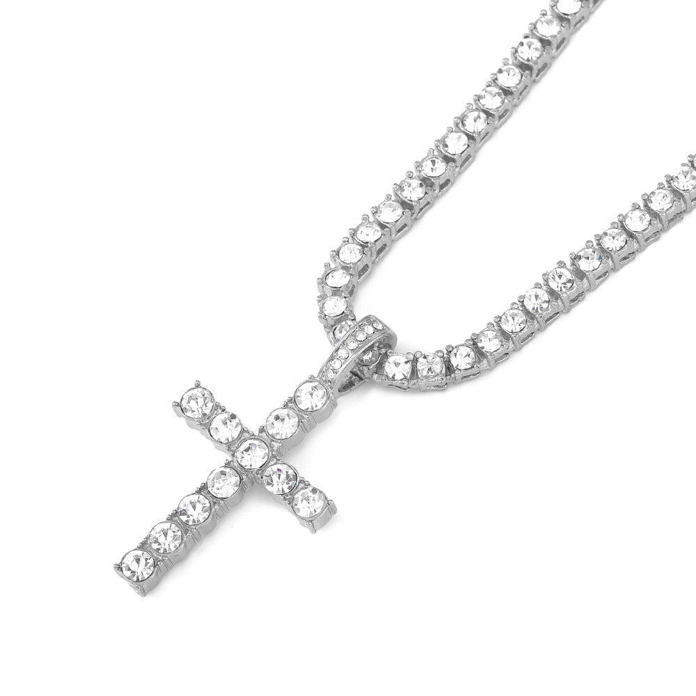 Wholesale hip-hop necklace cross pendant with 4MM tennis chain