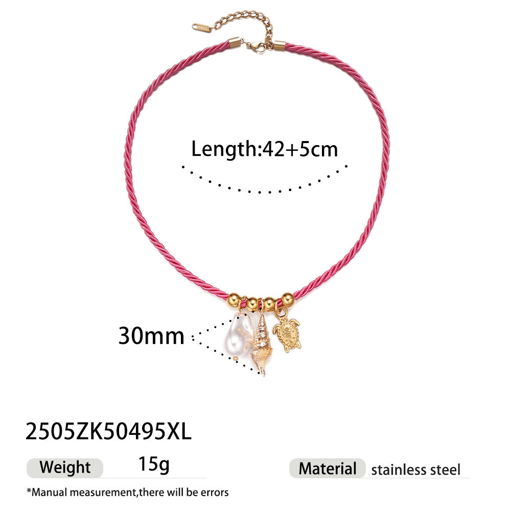 Wholesale Taina European and American Stainless Steel Necklace Women' s Niche Design Colorfulful Rope Braided Shell Starfish Shell Necklace Trendy