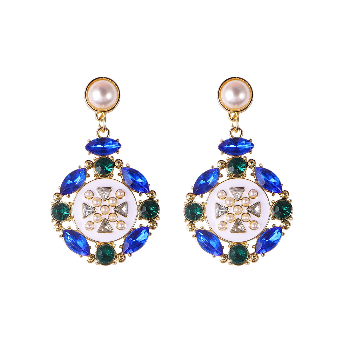 Wholesale Blue Diamond Series Retro Large Grain Sapphire Earrings