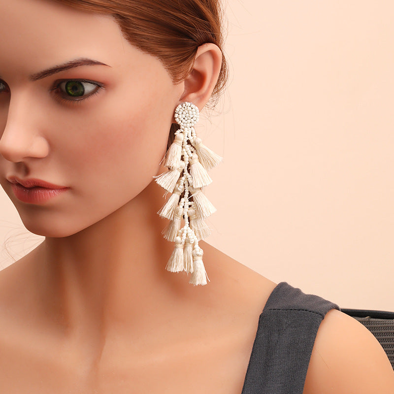 Wholesale Rice Beads Tassel Fabric Earrings