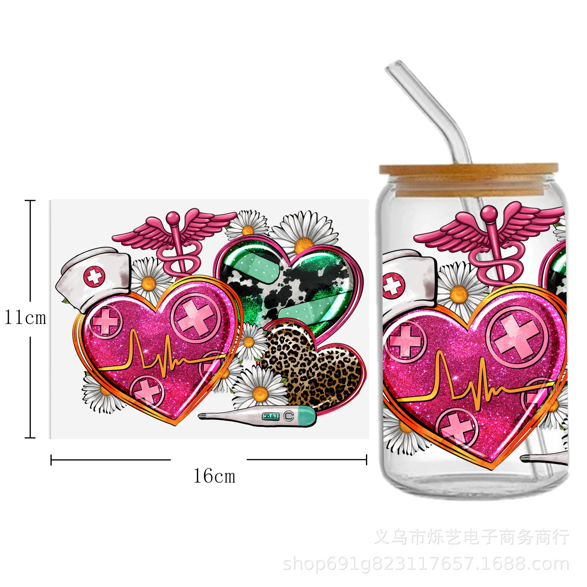Wholesale Medical Nurse Doctor Health Series UV DTF Transfer Crystal Label Cup Sticker