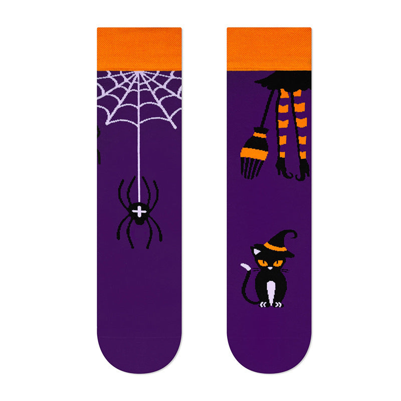 Wholesale Halloween Jacquard Asymmetric Couple Cotton Socks