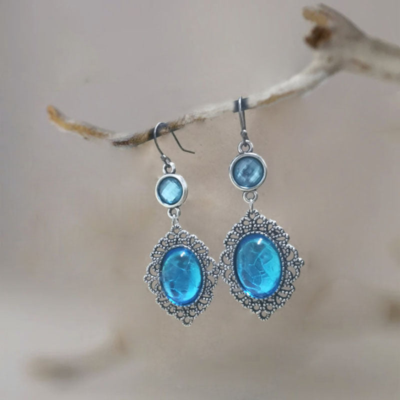 Wholesale Vintage Bohemian Oval Sky Blue Crack Drop Earrings