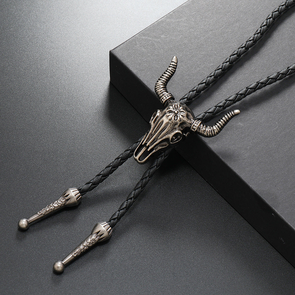 Wholesale Retro trendy animal Eagle cow head alloy PU polo collar necklace