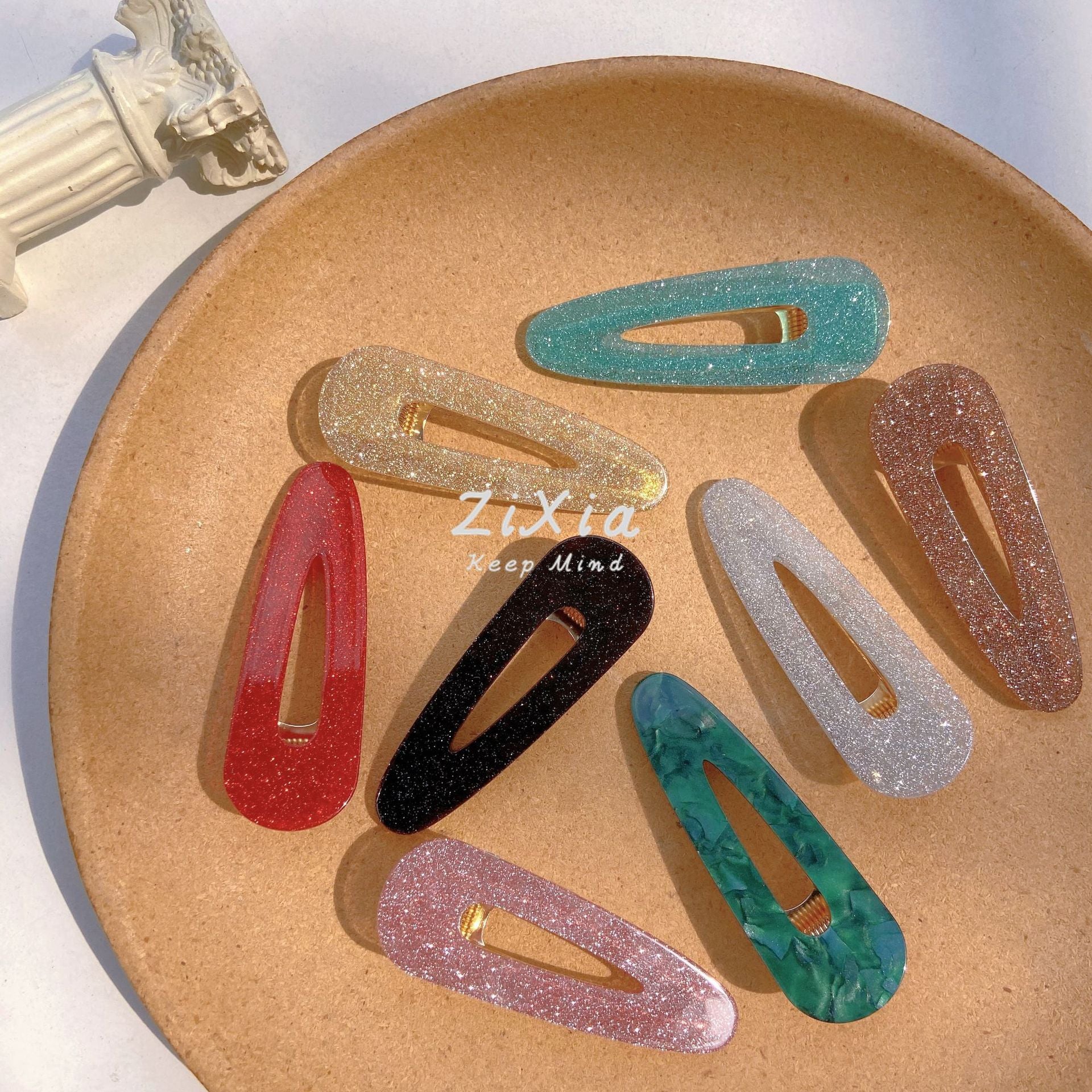 Wholesale acrylic hairpin onion pink starry sky girl side clip acetate geometric hollow duckbill clip